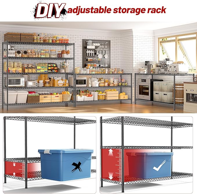 REIBII 55.5" W Storage Shelves 3200LBS Metal Shelving 5 Tier Wire Shelving Unit - Image 7