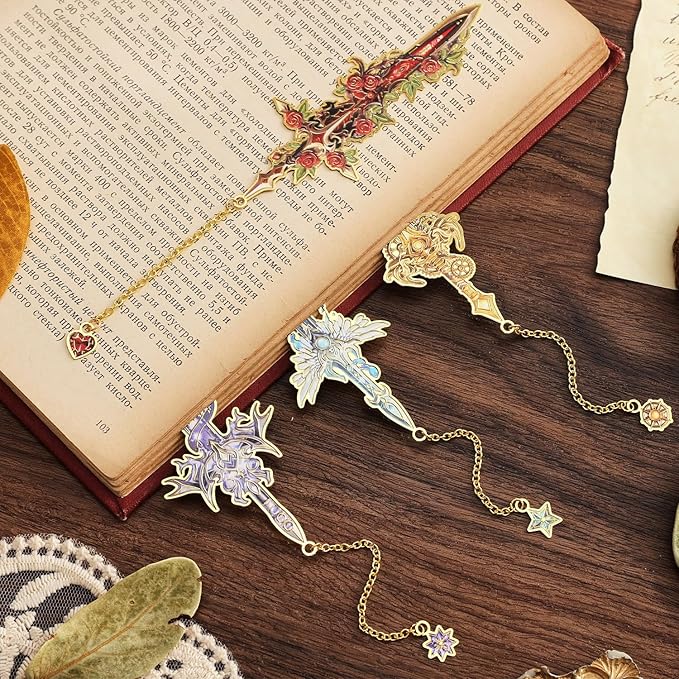 4Pcs Fantasy Sword Bookmarks for Books Journals Planners, Cool Forth Wing Metal - Image 5