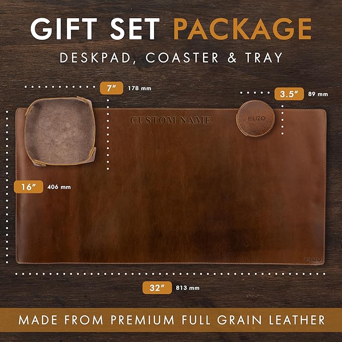 ELIZO Personalized Custom Desk Pad Set Real Leather Desk Mat Mouse Pad Unique - Image 2