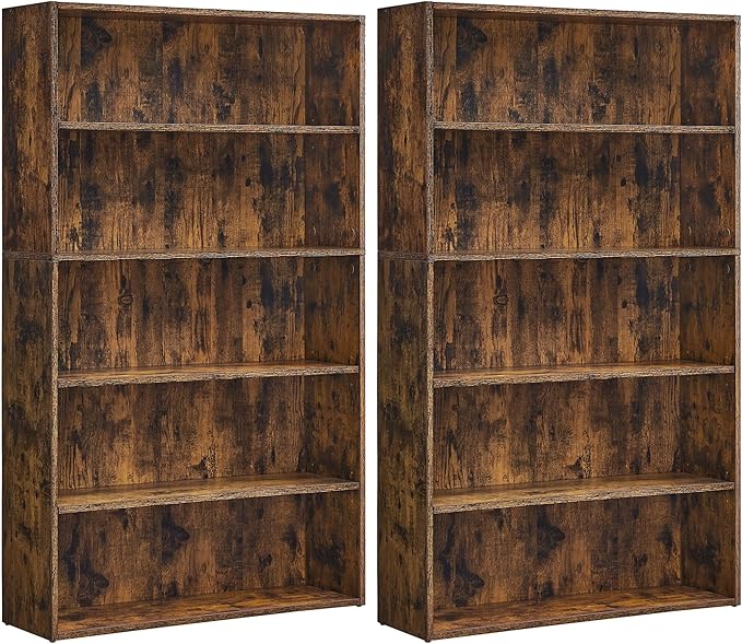 VASAGLE Set of 2 Bookshelves, 30 Inches Wide, 5-Tier Open Bookcases by VASAGLEbySONGMICSHOME
