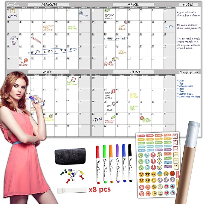 Large Dry Erase Wall Calendar by CleverClean