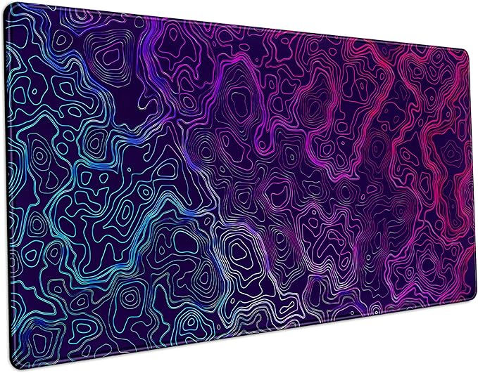 Blue Purple Desk Pad Topographic Map Desk Mat XXL Large Extended Gaming Mouse by LuckyCow