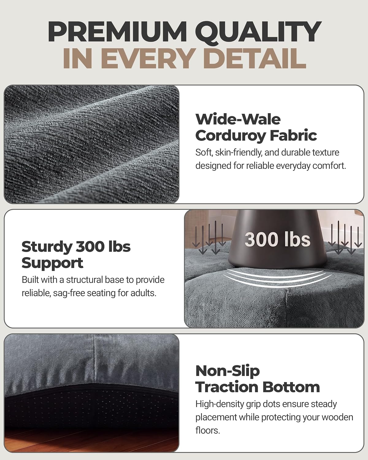 Bubble Chenille Ottoman, Foot Rest Stool for Couch, Grey