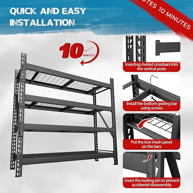 Yardenaler 8000LBS 78 "W x 24 "D x 72 "H Garage Shelving, 4-Tier Industrial - Image 5