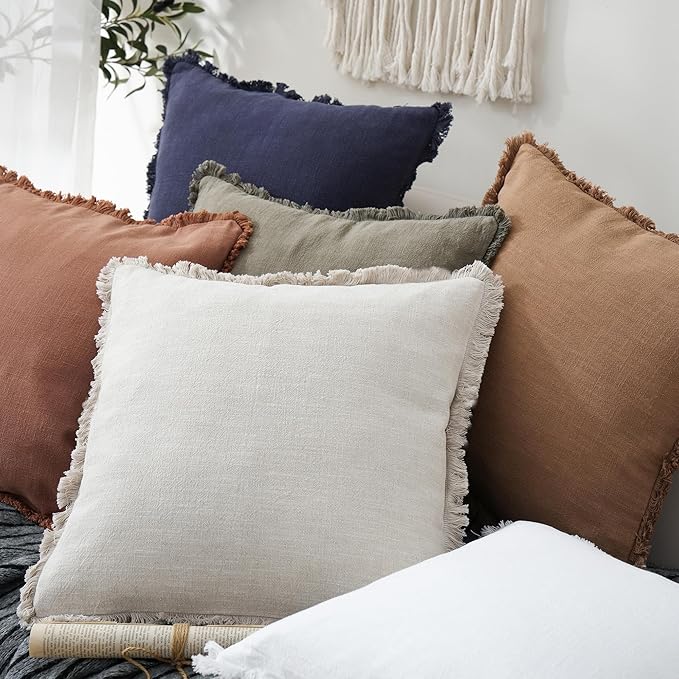 Foindtower Set of 2 Decorative Linen Fringe Throw Pillow Covers Cozy Boho - Image 5