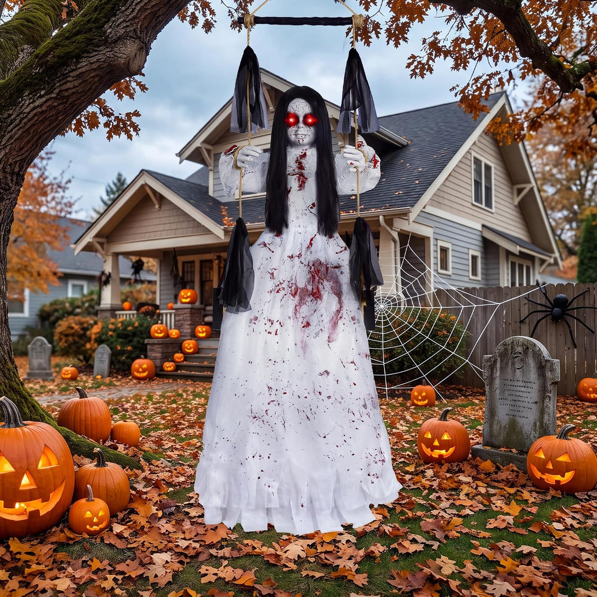 Halloween Decorations Outdoor, Scary Hanging Swinging Girl Props Sound & ...