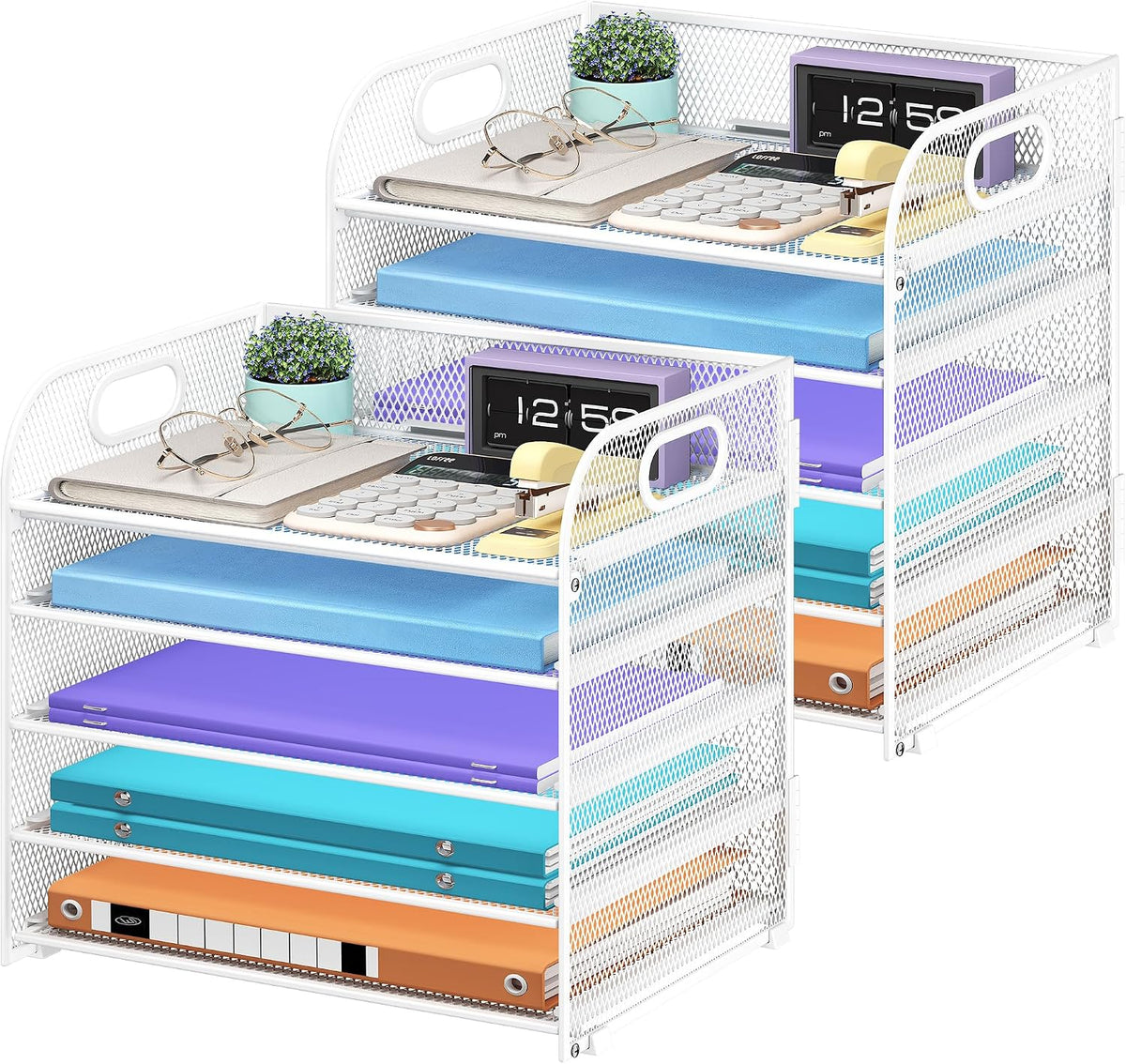 Cawukege 2 Pack 5 Tier Paper Organizer, Letter Tray with Handle, Mesh Desk Or...
