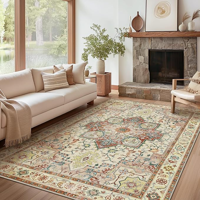 GENIMO 8x10 Area Rugs for Living Room, Machine Washable Non Slip Vintage Retro by GENIMO