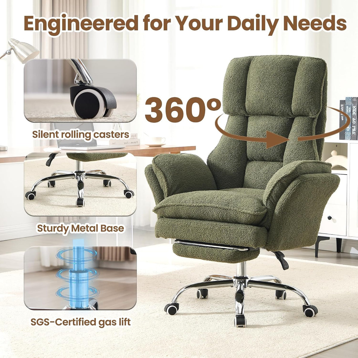 Big and Tall Office Chair with Flip Arms and Footrest, Teddy Criss Cross Legg...
