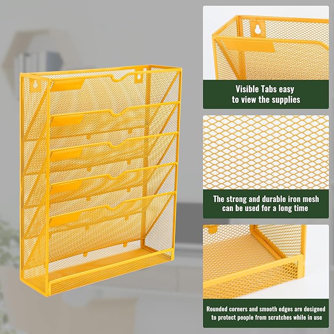 EASEPRES 6 Tier Mesh Hanging Wall File Organizer, Desk Vertical Mail Paper - Image 4