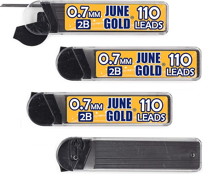 June Gold 440 Pieces, 0.7 mm 2B Lead Refills, 110 Pieces Per Dispenser by JuneGold