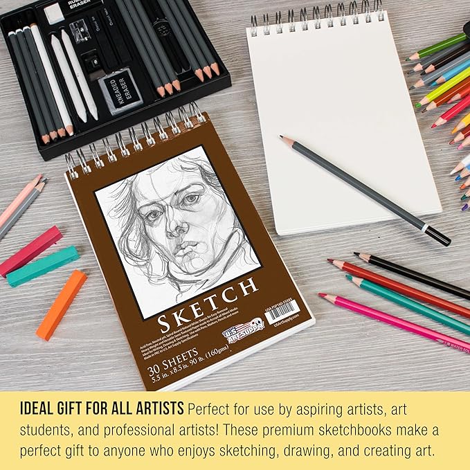 U.S. Art Supply 5.5”x8.5 Premium Heavy-Weight Paper Spiral Bound Sketch Book: - Image 6