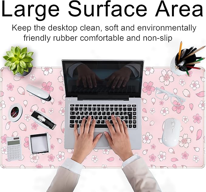 LuckyCow Pink Cherry Blossom Large Mouse Pad XXL 31.5''x15.7'', Pastel Anime - Image 4