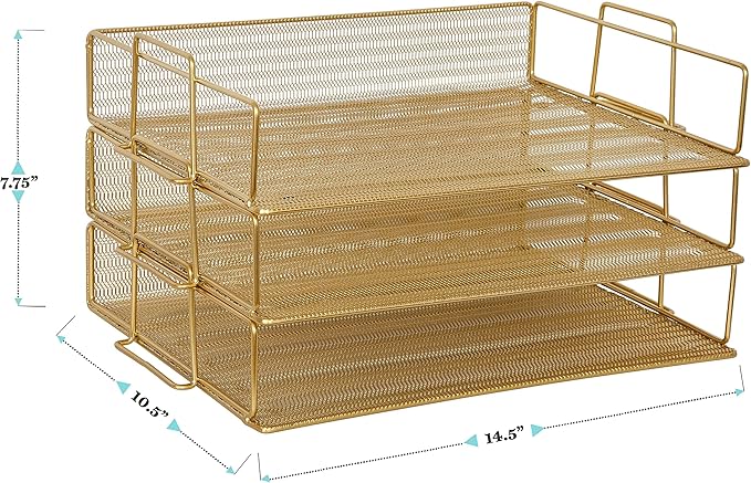 Martha Stewart Ryder 3 Tier Desk Letter Tray Organizer, Stackable Steel Mesh - Image 7