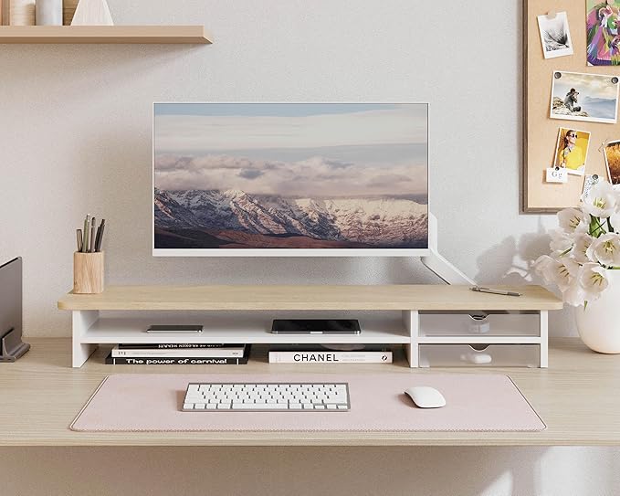 Fenge Monitor Stand, Dual Monitor Riser, 42.5inch Large Desk Computer Monitor - Image 3