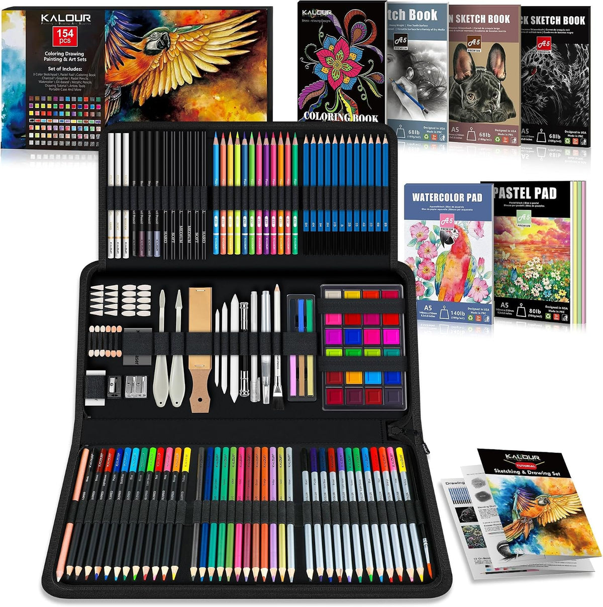 kalour 154pcs artists art supplies - drawing kit, main product view