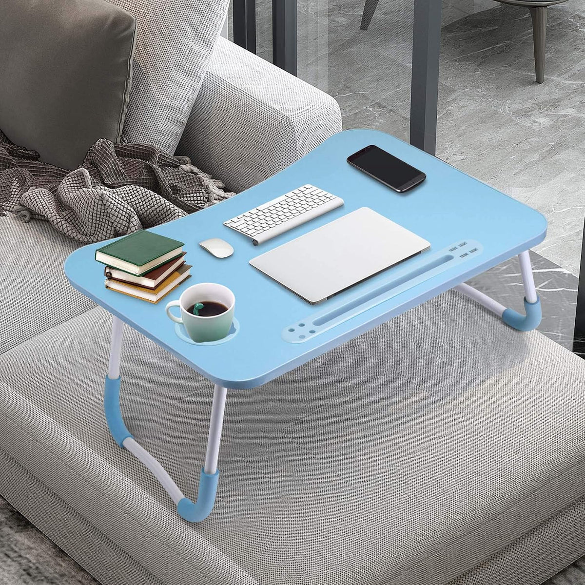 Slendor Foldable Lap Desk with Cup Holder for Bed, Couch, Floor