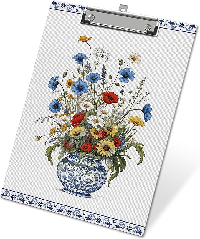 APIILVPQ Floral Clipboard, Vintage Blue Clipboards by Unknown