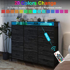 Welfuturer Black Dresser with LED Light 12 Drawers Dresser with Charging - Image 3