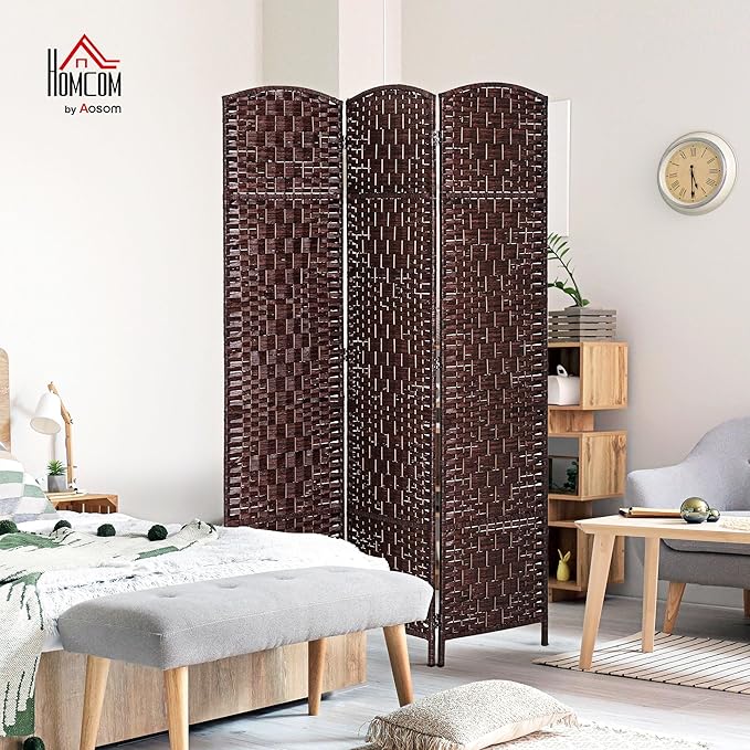 HOMCOM Room Divider, 3 Panel Folding Privacy Screen, 6FT Tall Portable Wicker - Image 2