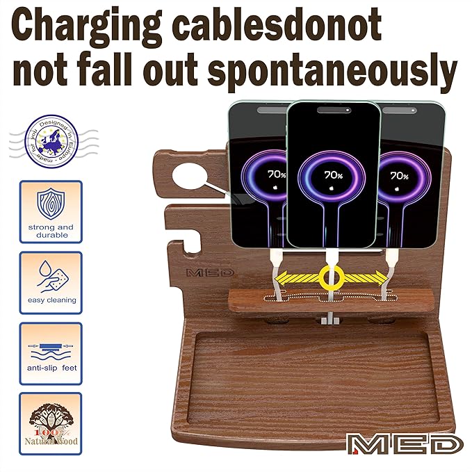 MED Wood Phone Docking Station – Nightstand Desk Organizer - Image 6