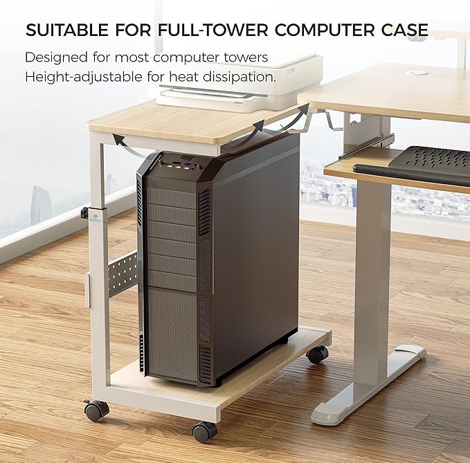 EUREKA ERGONOMIC PC Stand Computer Cart, Height Adjustable Tower Stand 2-Tier - Image 5