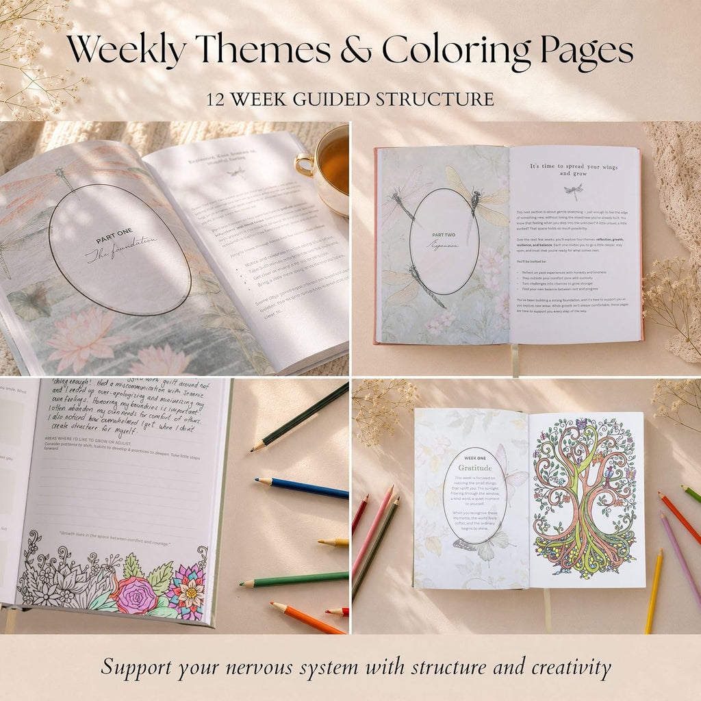Guided Mindfulness Journal for Women | 12 Weeks of Morning & Evening Prompts, Gratitude Practice & Weekly Coloring Pages | Self-Care Gift for Stress Relief, Balance & Personal Growth