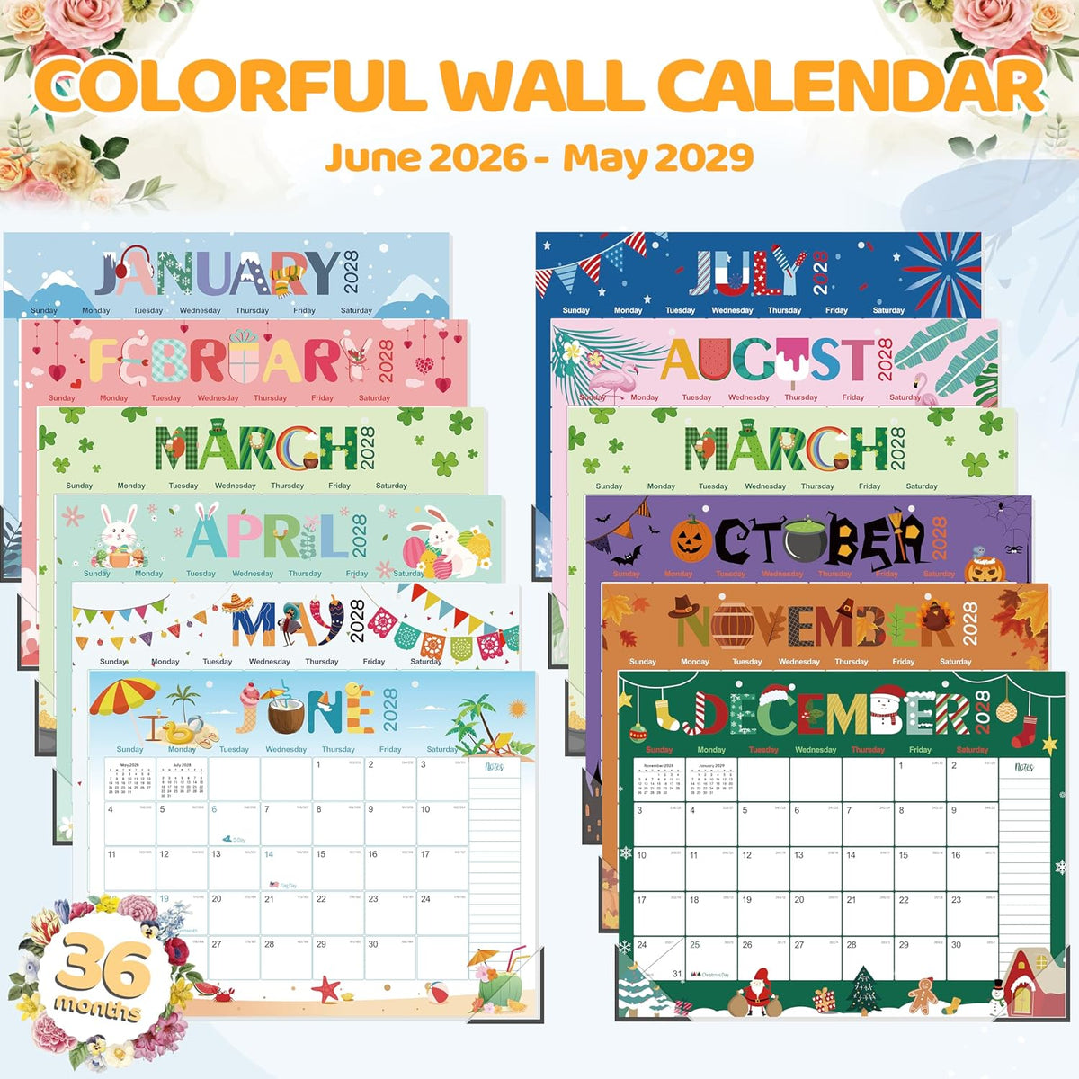 GuassLee Desk Calendar 2026-2029,36 Months 22" x 17" Large Calendar...