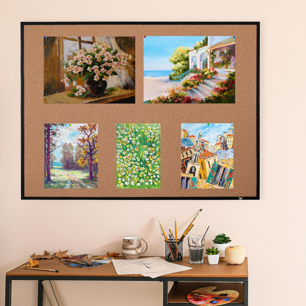 Mr. Pen- Cork Board, 24”x36”, Black Framed Cork Board, Cork Bulletin Board