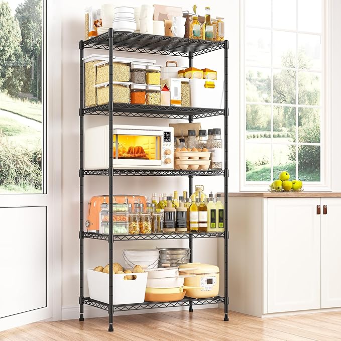 REIBII 5 Tier Storage Shelves Adjustable Wire Rack Shelving, Kitchen Shelves - Image 4