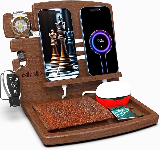 MED Wood Phone Docking Station – Nightstand Desk Organizer by MED