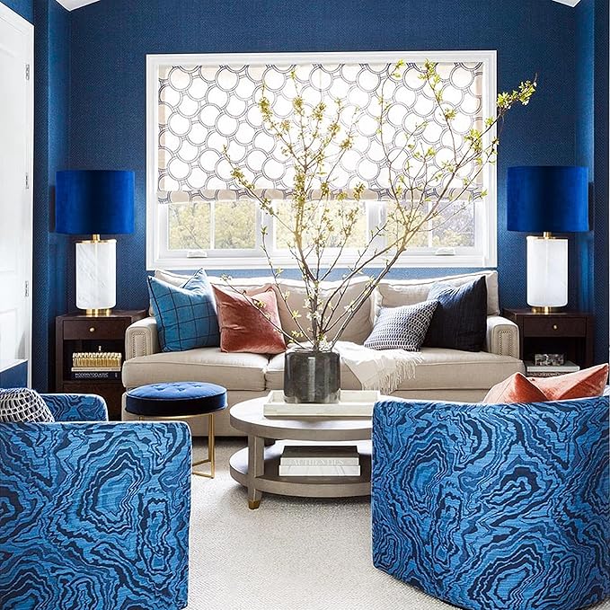 GO&SO Large Drum Lamp Shades Set of 2 Blue Velvet Lampshade - Image 8