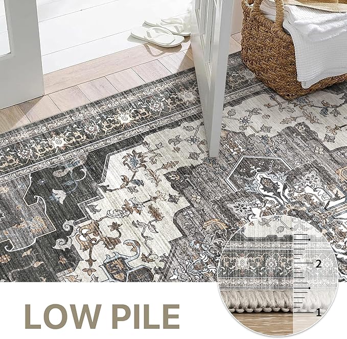 GENIMO 2X10 Hallway Runner Rug, Machine Washable Non Slip Vintage Floral - Image 4