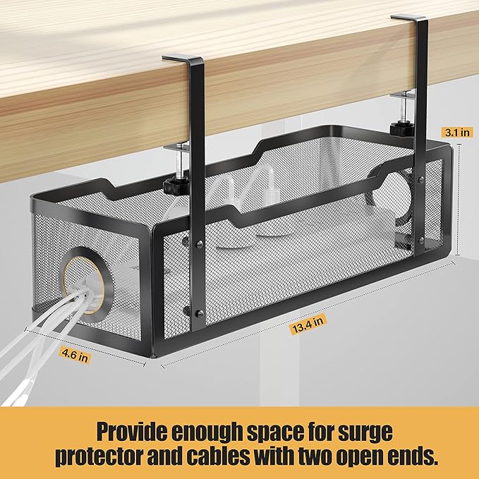 Under Desk Cable Management Tray Black, Cinati Wire Organizers No Drill - Image 6