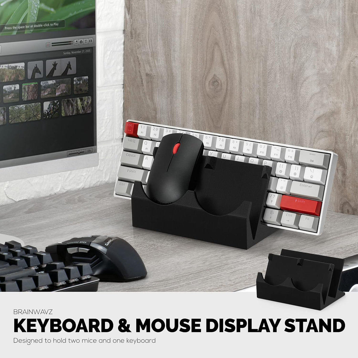 BRAINWAVZ Desktop Keyboard & Dual PC Mouse Stand Holder, Suitable for Sma...