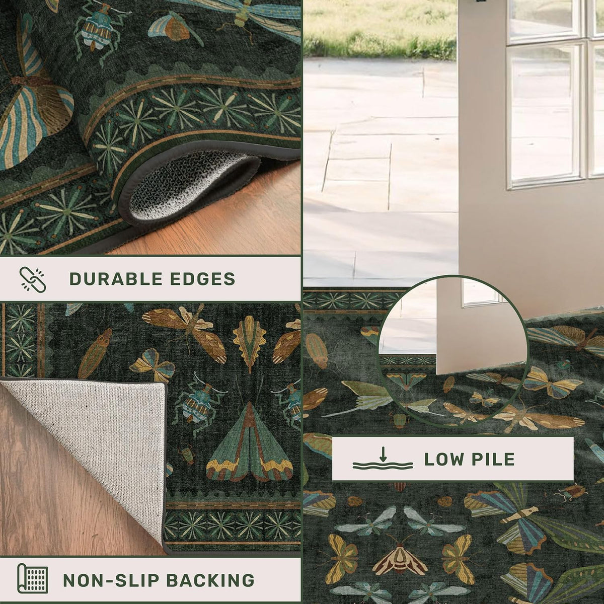 hazo haus washable insect 2x6 runner rug for showing dimensions