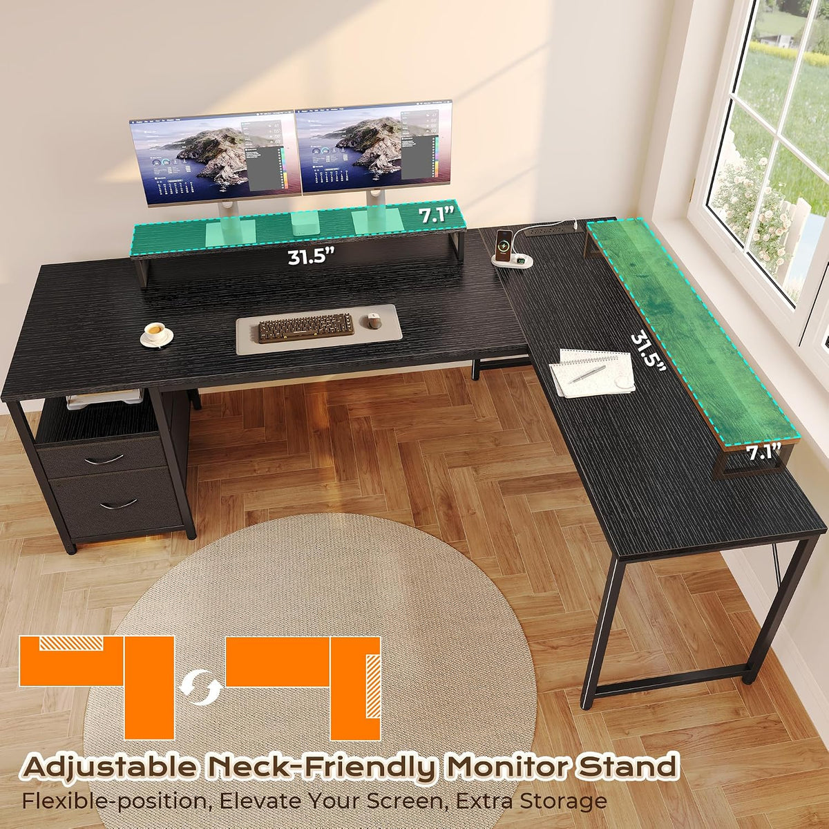 PRAISUN 63 Inch L Shaped Desk with Power Outlets and USB-C Port, Computer Cor...