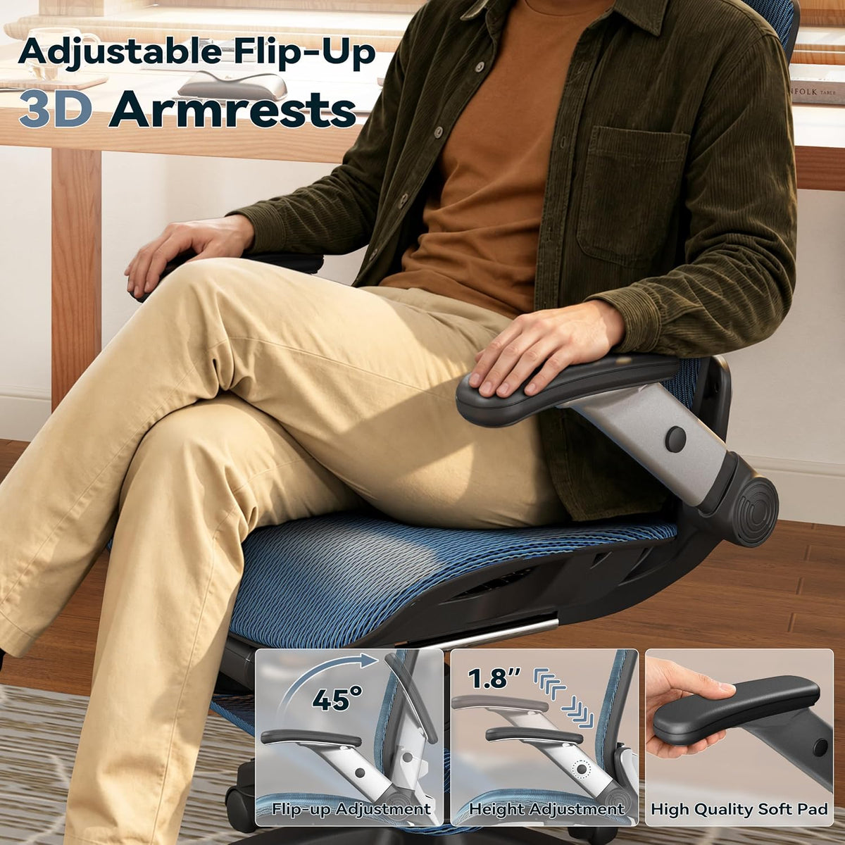 Ergonomic Office Chair with Footrest – High Back Executive Mesh Desk Chair fo...