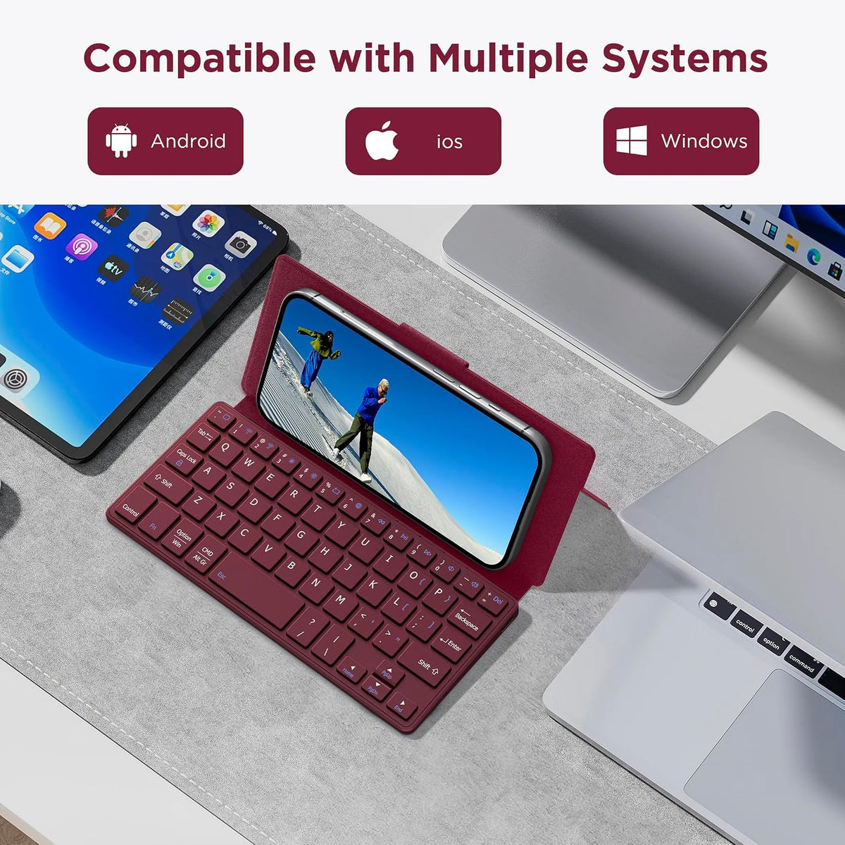 CACOE Wireless Keyboard with Stand, Mini Keyboard for Cell Phone, Ultra-Slim ...