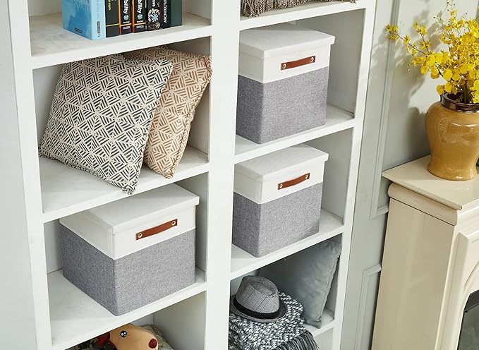 DECOMOMO Storage Basket with Lid, Storage Cubes with Handles, Fabric Box with - Image 6