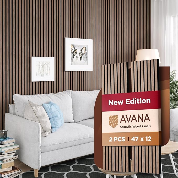 Avana Acoustic Wood Wall Panels – 47.2 X 12.6 Inch Walnut Acoustic Panels 2 PCs by AvanaHome