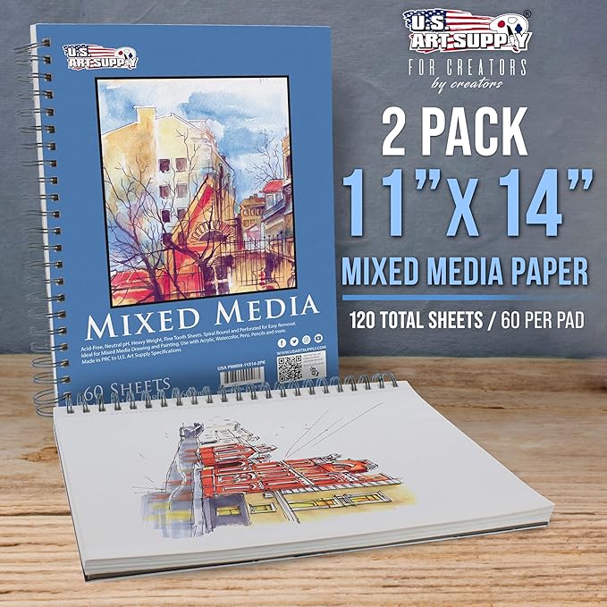U.S. Art Supply 11"x14" Mixed Media Sketchbook, 2 Pack, 98 lb - Image 2