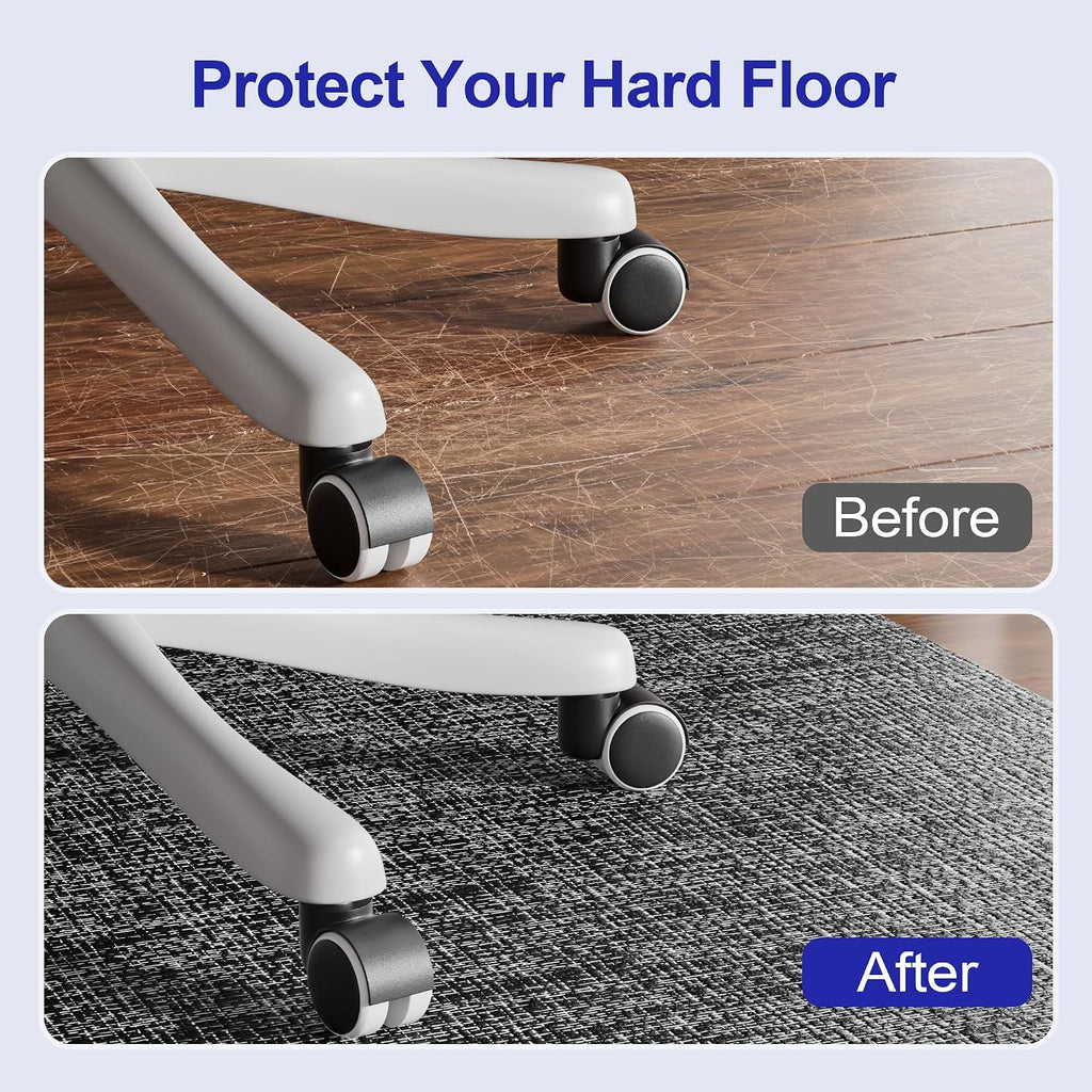 Delamu Office Chair Mat for Hardwood Floor, Non-Slip PVC Woven Computer Desk Chair Mat, 45"×53" Heavy Duty Hard Floor Protector for Rolling Chairs, Black & White, Not for Carpet