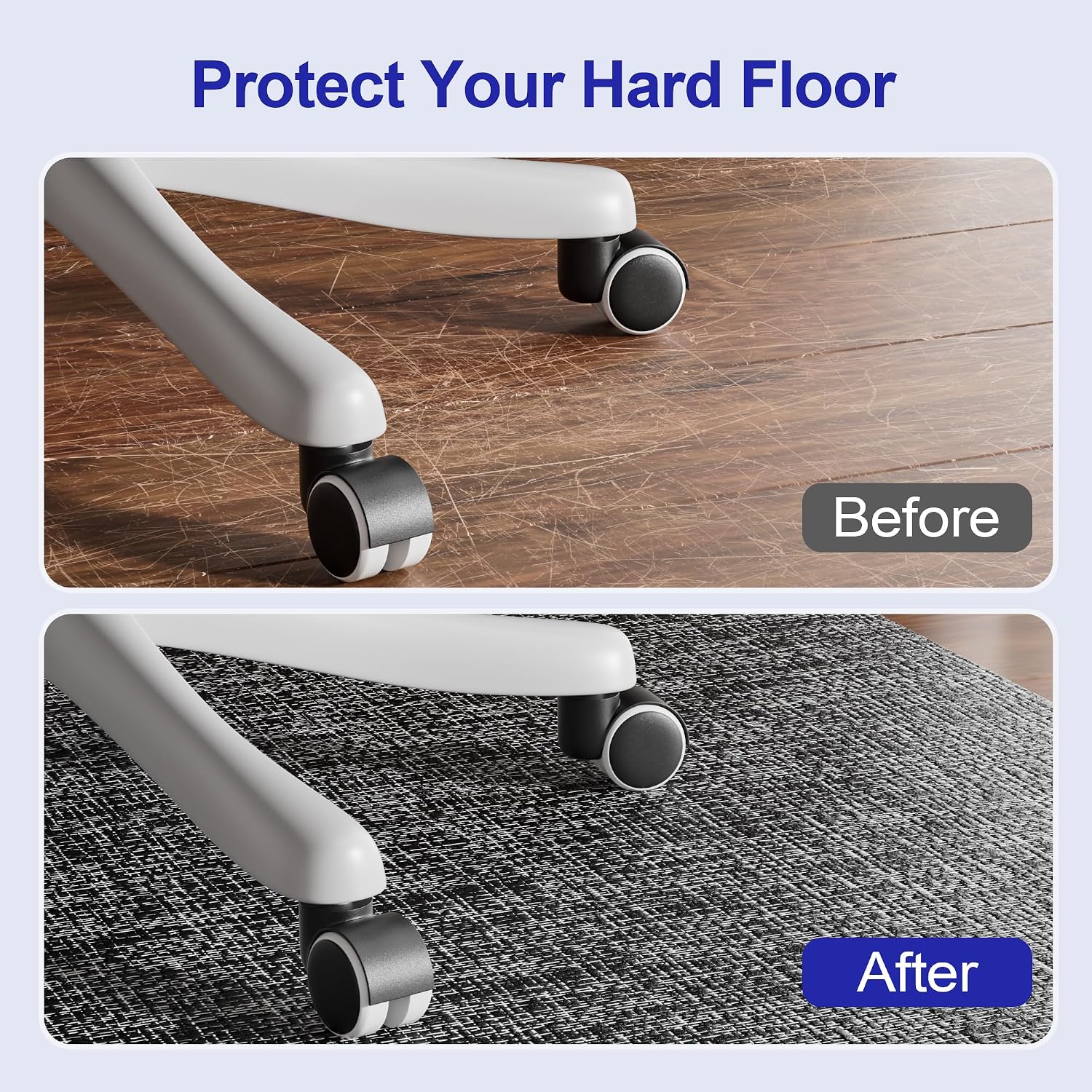 Delamu Office Chair Mat for Hardwood Floor, Non-Slip PVC Woven Computer Desk Chair Mat, 45"×53" Heavy Duty Hard Floor Protector for Rolling Chairs, Black & White, Not for Carpet