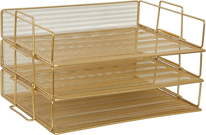 Martha Stewart Ryder 3 Tier Desk Letter Tray Organizer, Stackable Steel Mesh by MarthaStewart