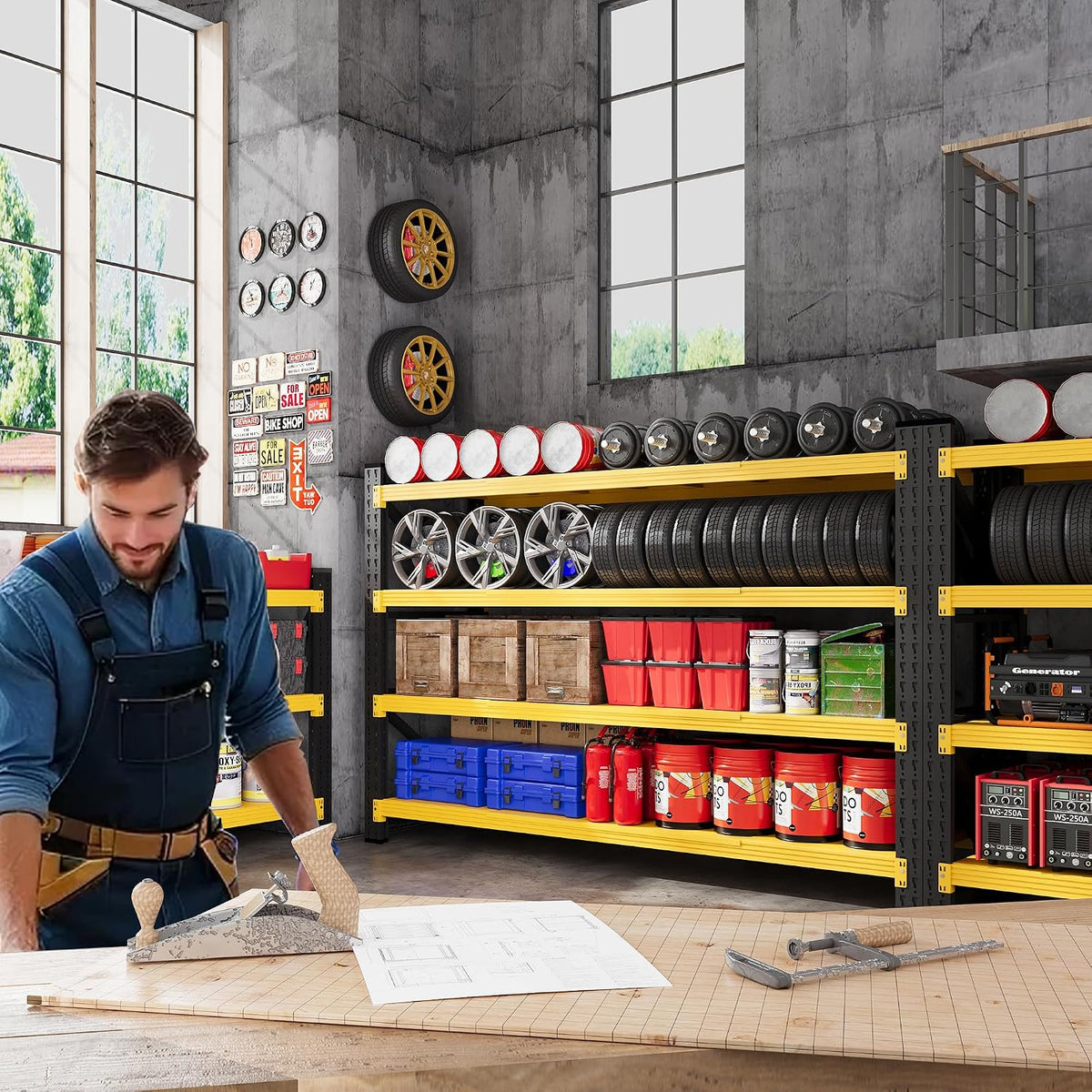 71.3” Wide Heavy Duty Metal Garage Shelving, Adjustable Storage Shelf