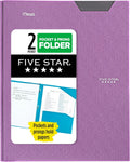 Five Star 2-Pocket Folder, Plastic Folder with Stay-Put Tabs and Prong Fasteners, Holds 8-1/2" x 11" Paper, Amethyst Purple (38750)