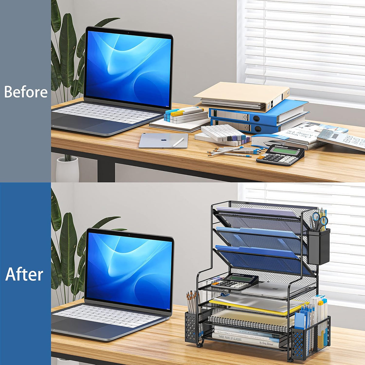 simple trending 7 tier desk file organizer, letter, side view