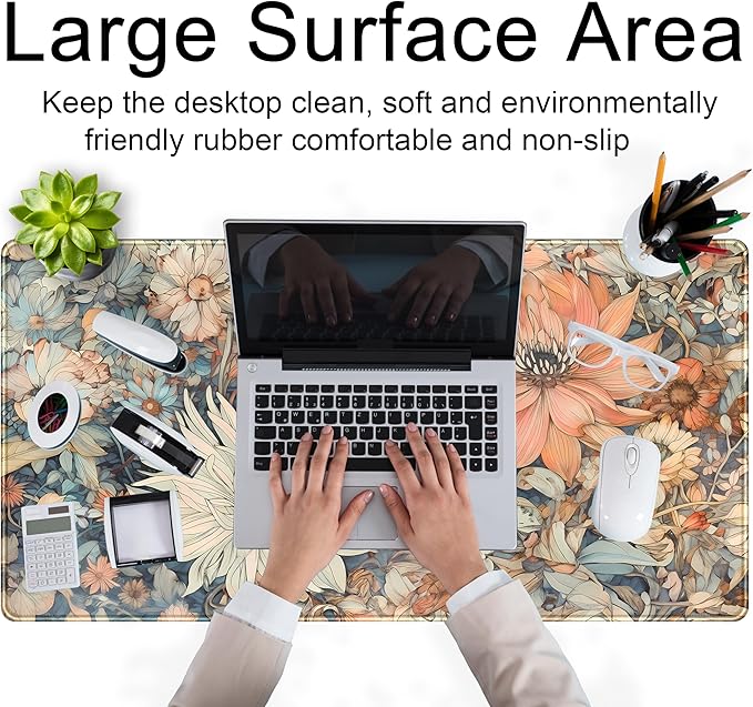 Retro Japanese Floral Mouse Pad Boho Desk Mat Aesthetic Flower Desk Matt - Image 4