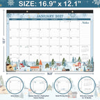 Desk Calendar 2027,18 Months Calendar from January 2027 to June 2028 | 17" x 12", Desk Calendars 2027-2028 with Large Ruled Blocks for Planning